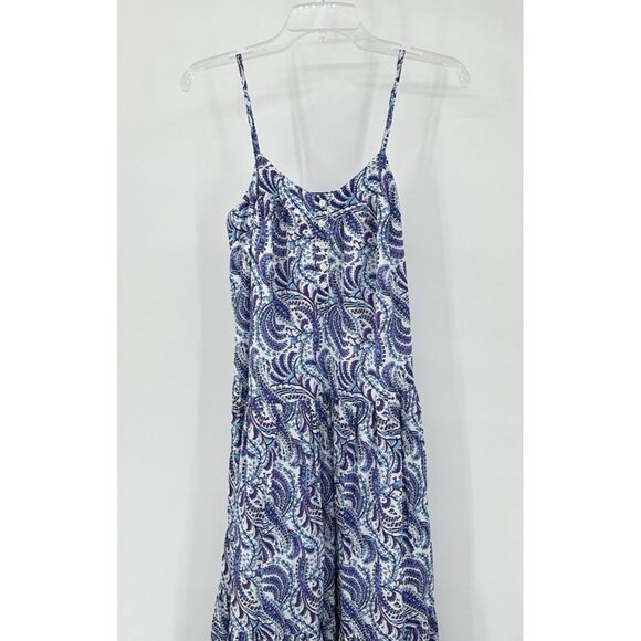 J CREW MAXI DRESS tiered cotton voile floral paisley sleeveless purple blue XS - Picture 6 of 12